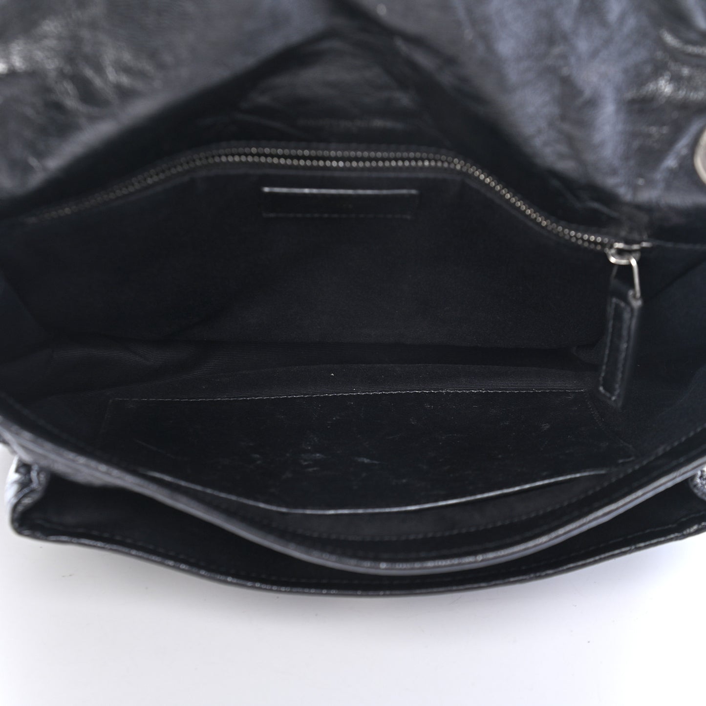 Crinkled Calfskin Matelasse Monogram Medium Niki Chain Satchel Black