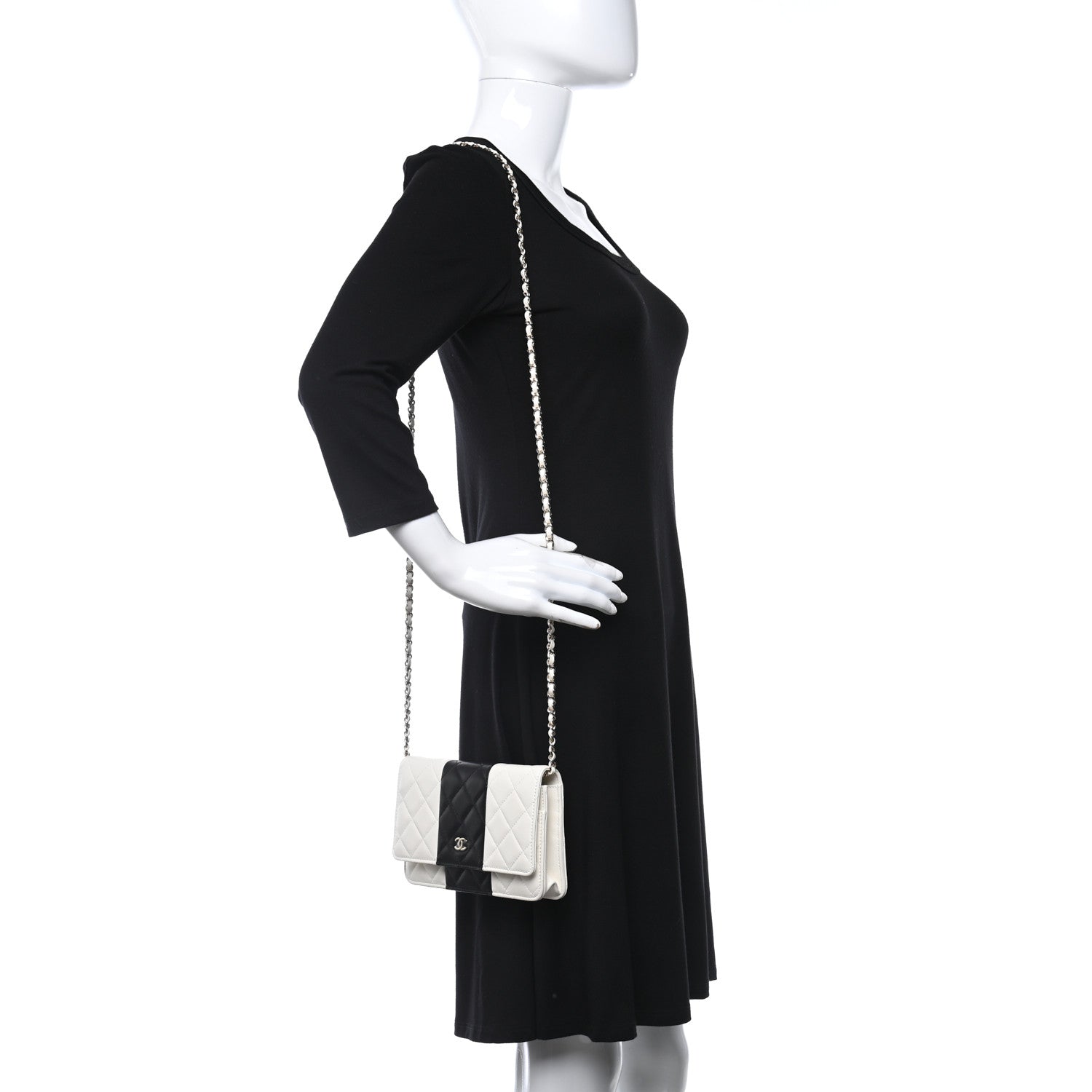 Chanel Lambskin Quilted Wallet On Chain WOC White Black 2 of 16