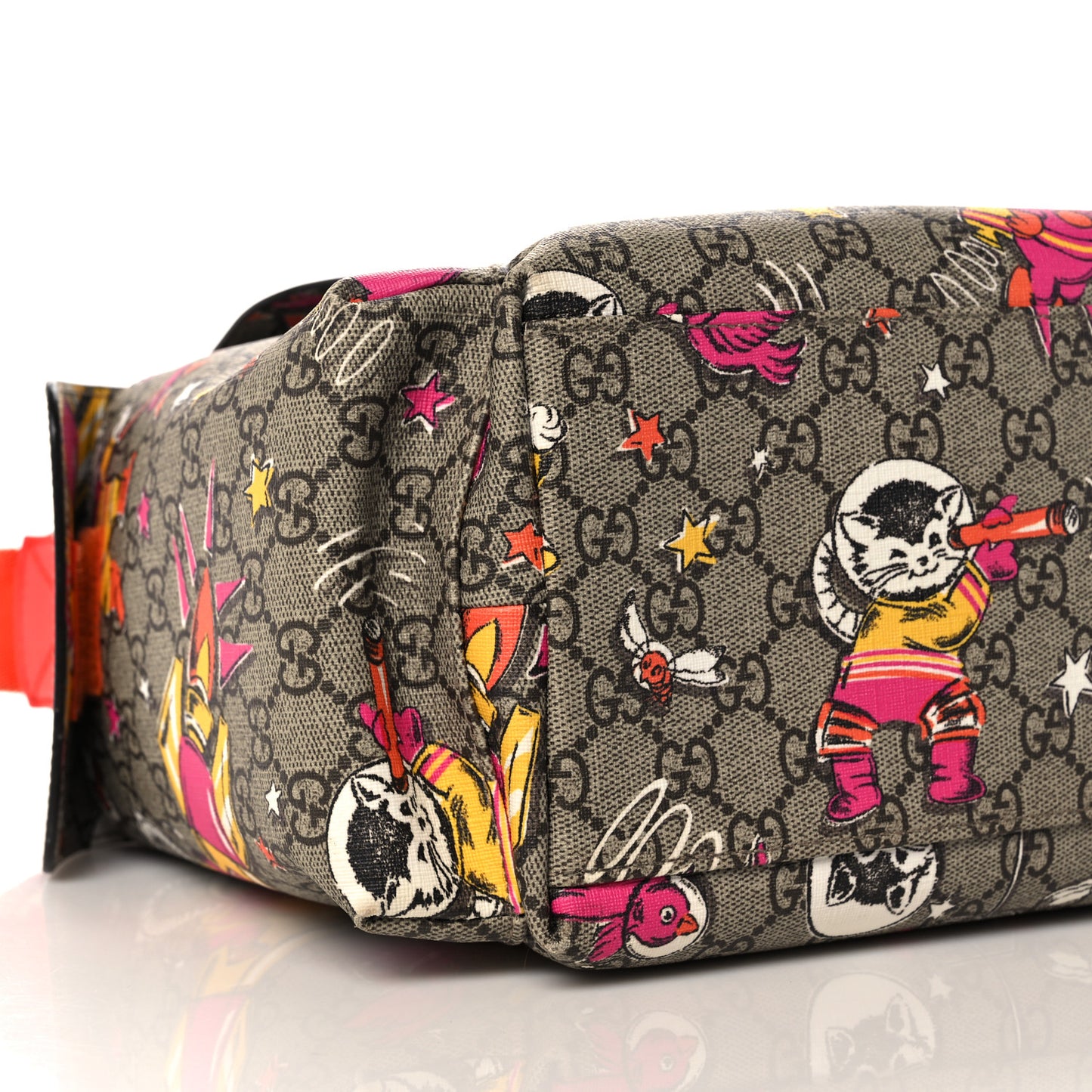 GG Supreme Monogram Space Cats Diaper Bag Orange