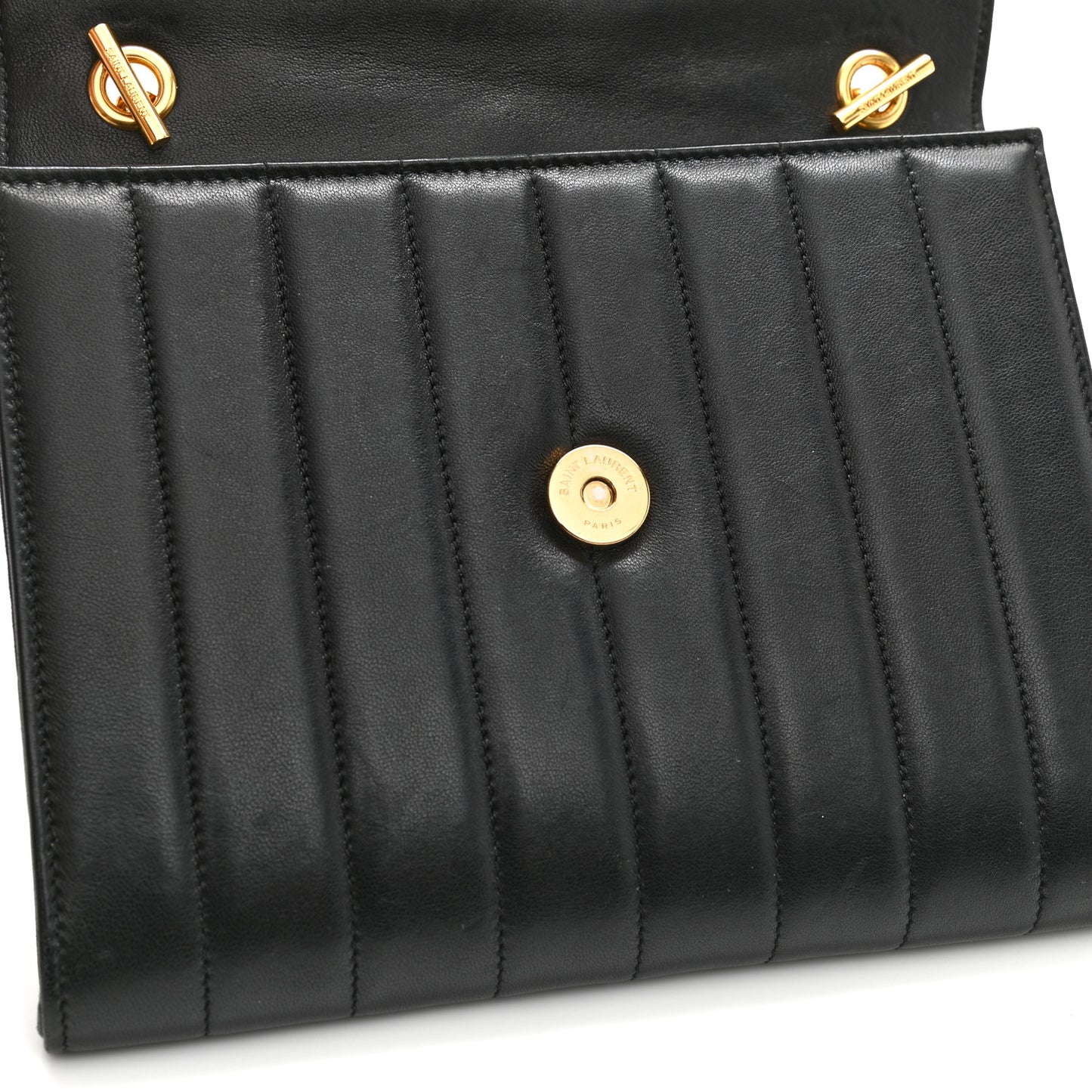 Lambskin Matelasse Monogram Vicky Chain Wallet Black