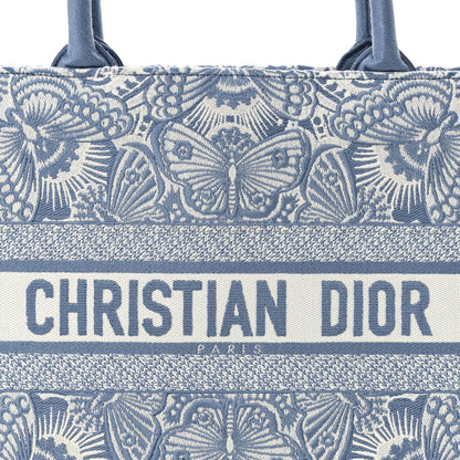 Christian Dior Canvas Embroidered Medium Butterfly Book Tote Azur White 7 of 11