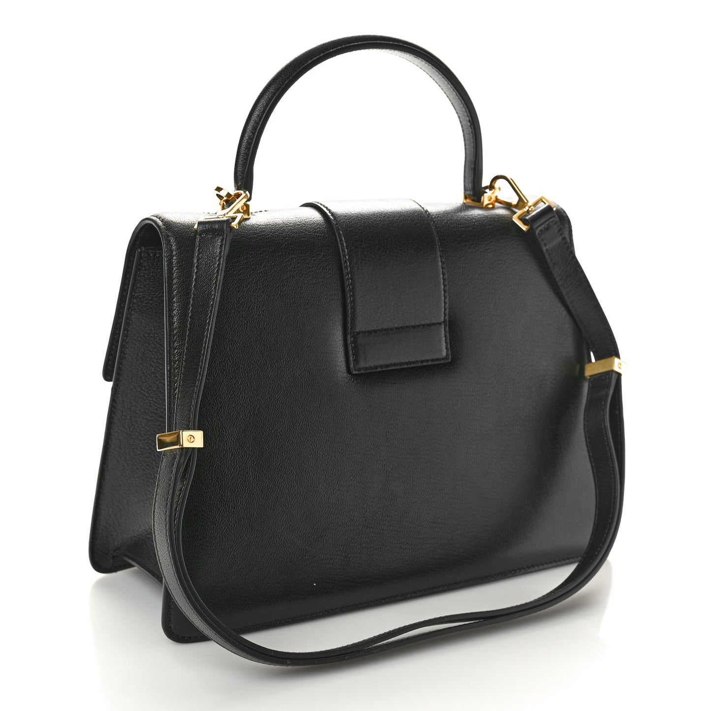 Shiny Goatskin Top Handle Day Bag Black