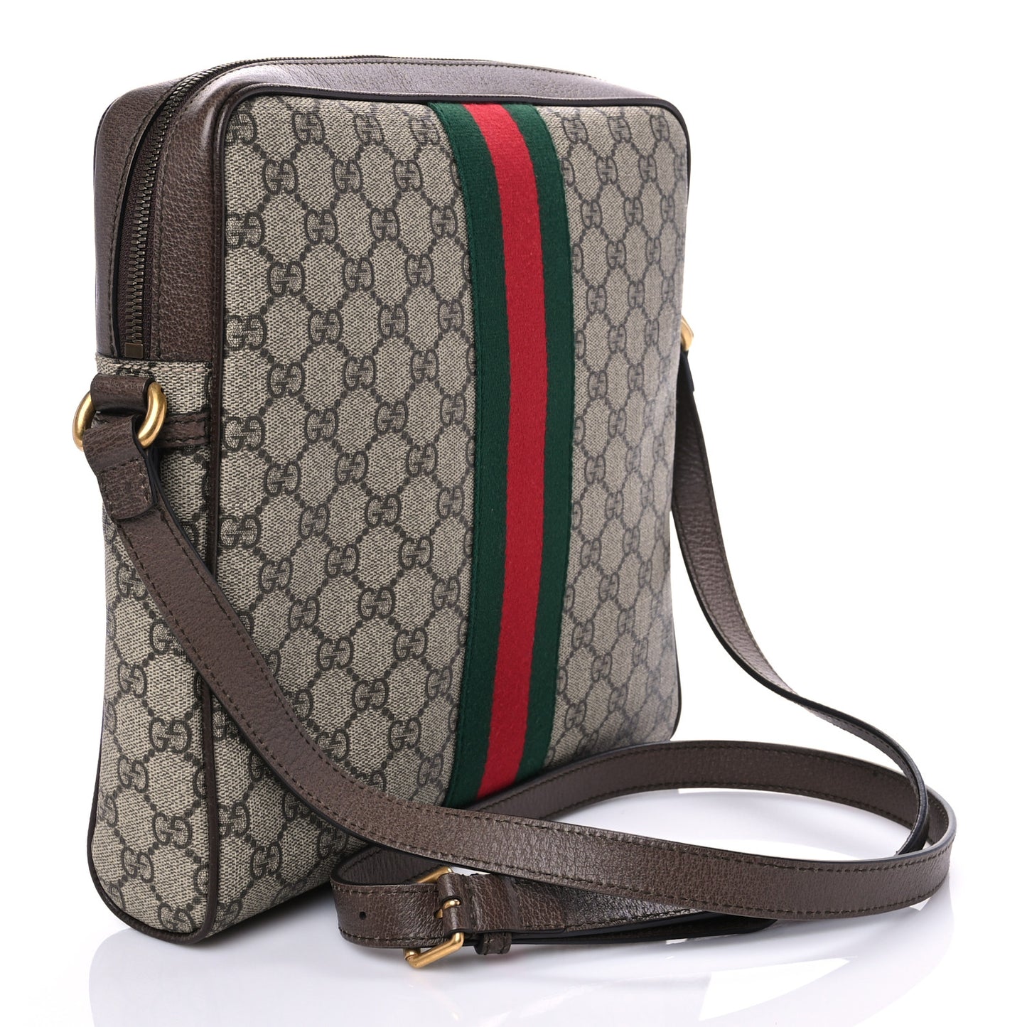 GG Supreme Monogram Web Medium Ophidia Messenger Bag Brown