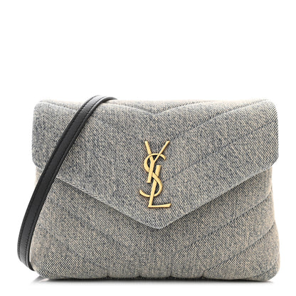 Saint Laurent Denim Y Quilted Monogram Toy Loulou Crossbody Bag Grey 1 of 11