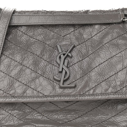 Saint Laurent Crinkled Calfskin Matelasse Monogram Medium Niki Chain Satchel Fog 9 of 13