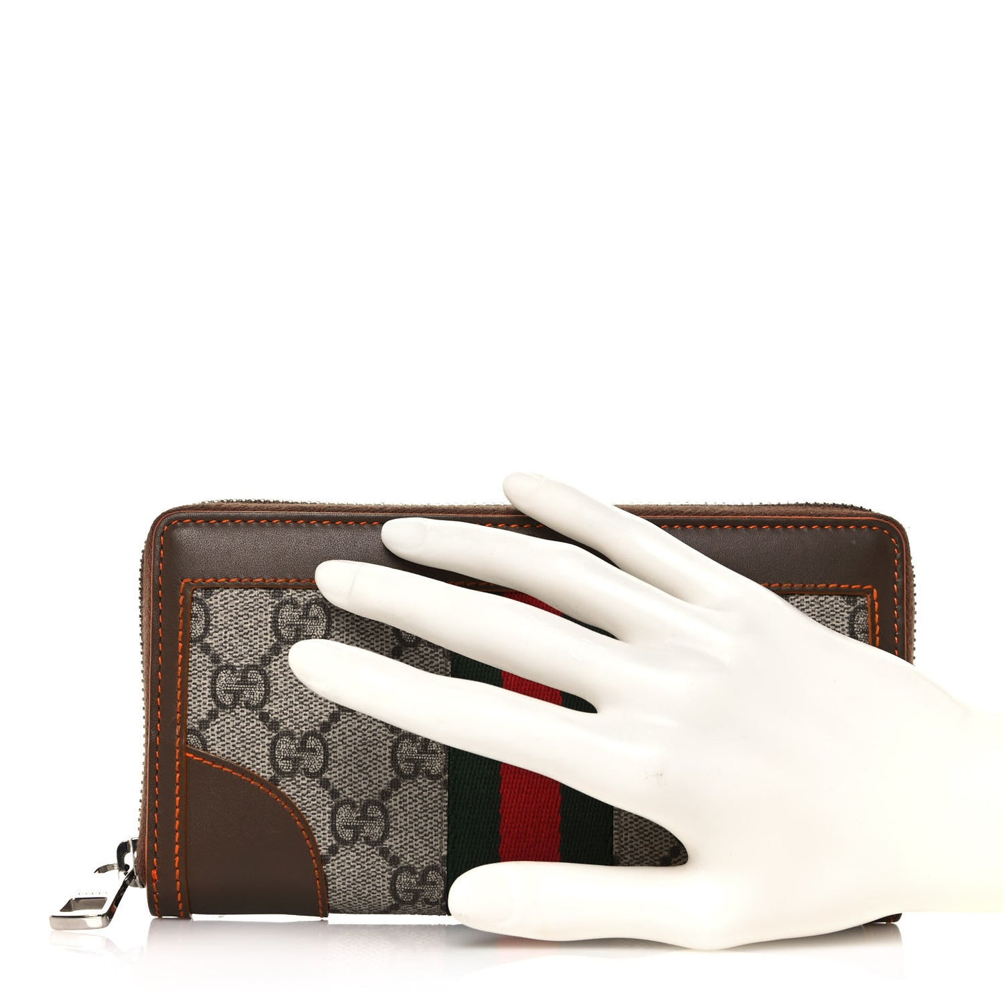 GG Supreme Monogram Web Zip Around Wallet Brown