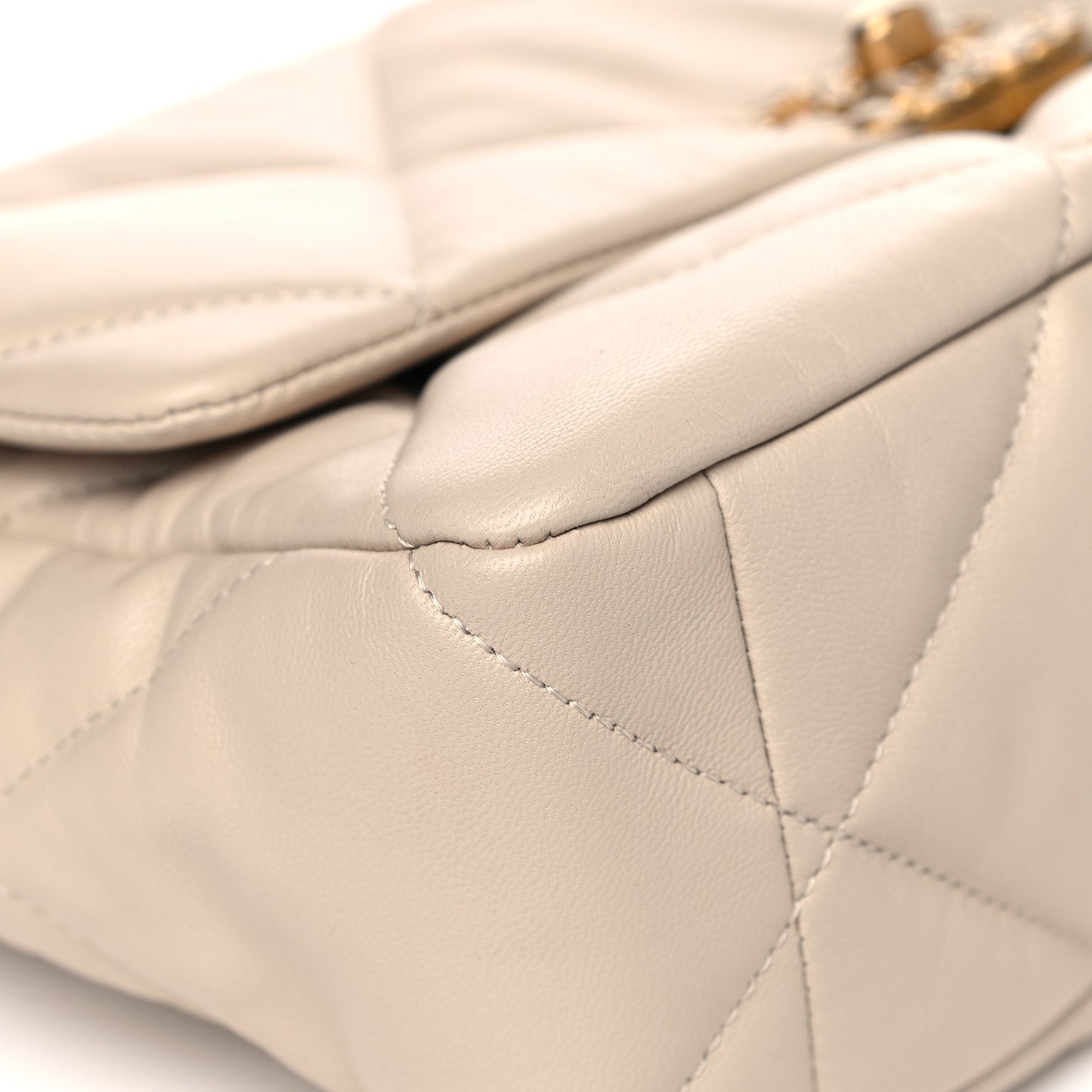 Goatskin Quilted Large Chanel 19 Flap Beige