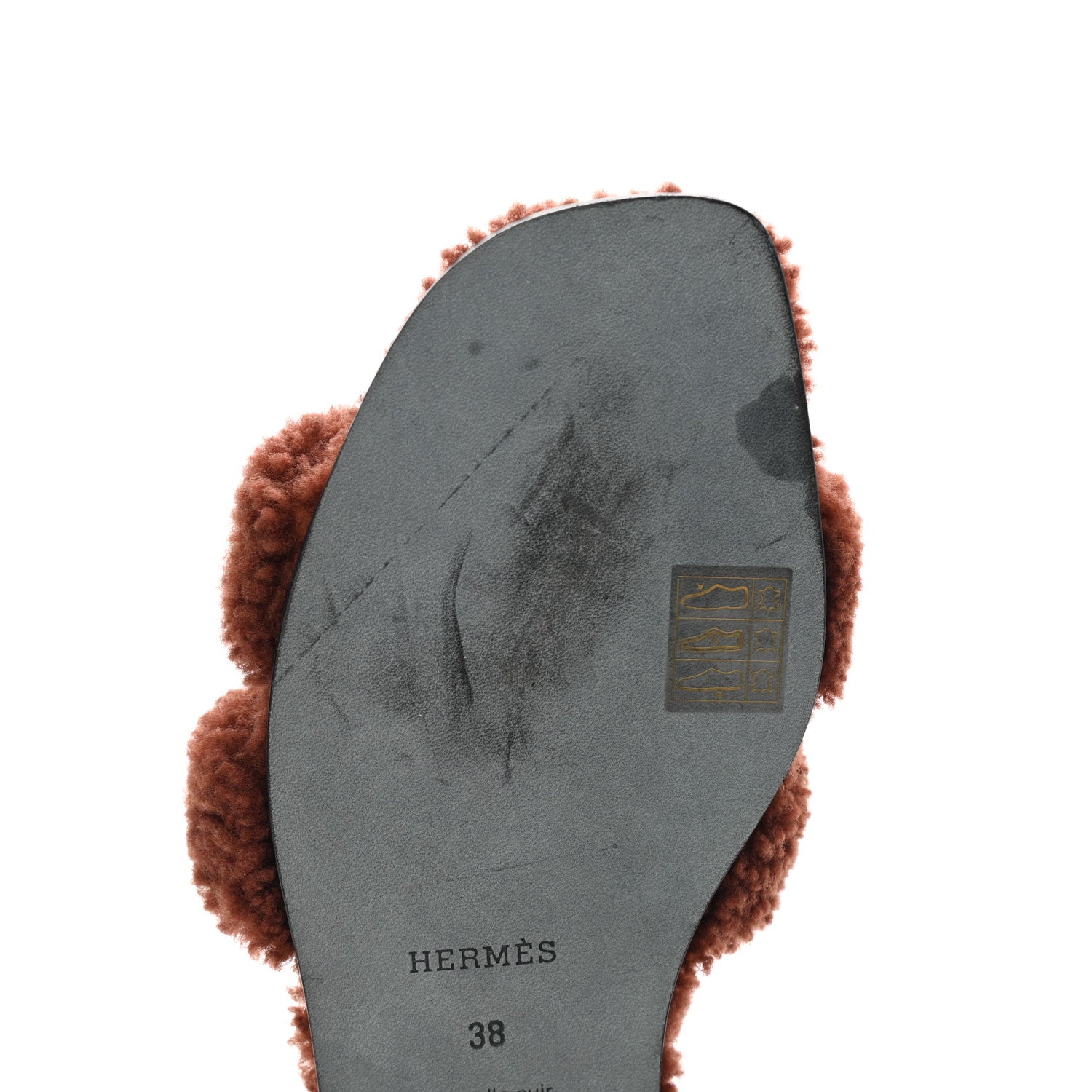 Hermes Woolskin Oran Sandals 38 Cognac 10 of 11