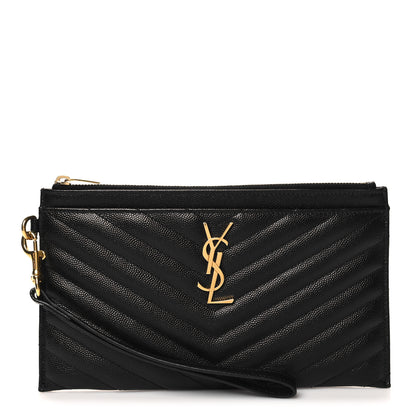 Saint Laurent Grain De Poudre Chevron Monogram Large Bill Pouch Black 1 of 13