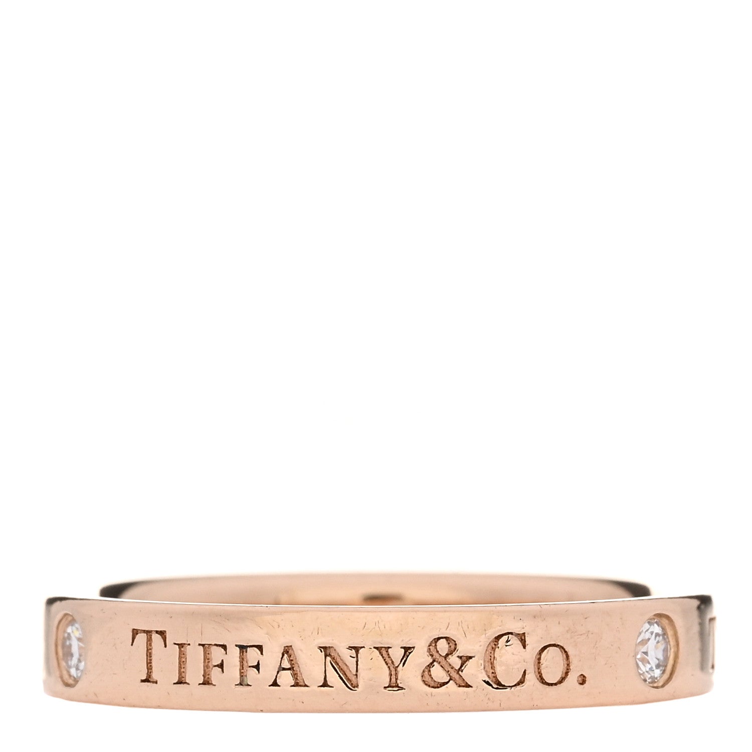 Tiffany 18K Rose Gold Diamond 3mm Logo Band Ring 51 5.75 3 of 4