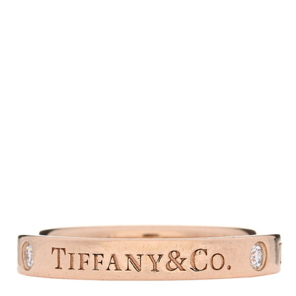 Tiffany 18K Rose Gold Diamond 3mm Logo Band Ring 51 5.75 3 of 4