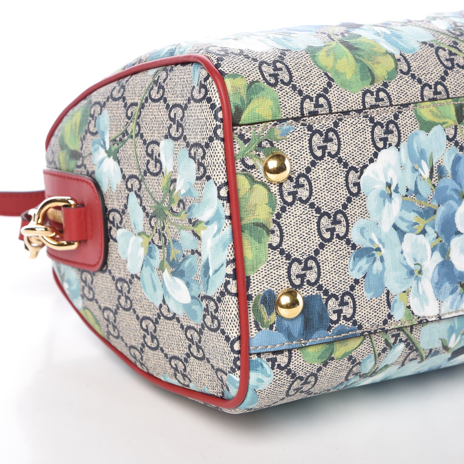Gucci GG Supreme Monogram Blooms Small Boston Beige Blue Navy Hibiscus Red 9 of 10
