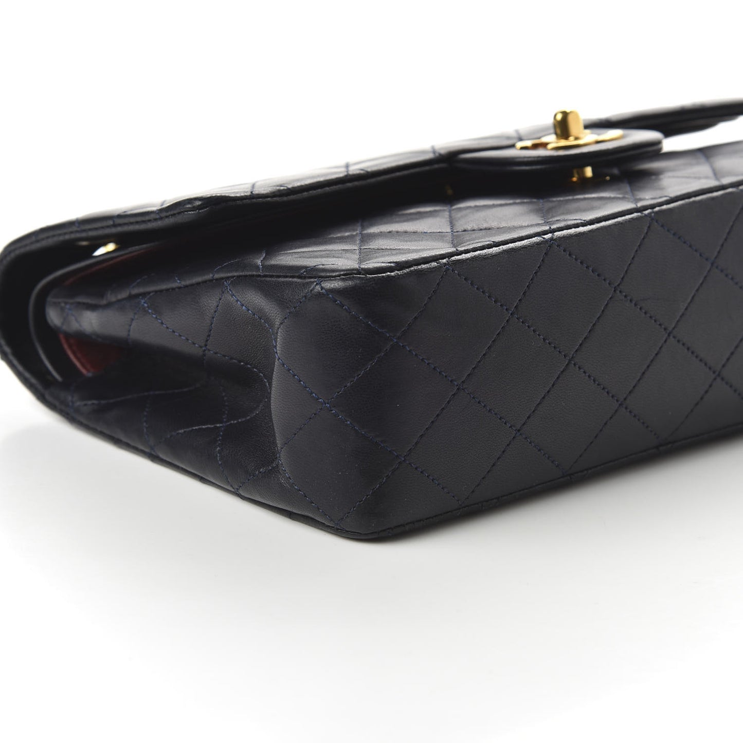Lambskin Quilted Medium Double Flap Navy