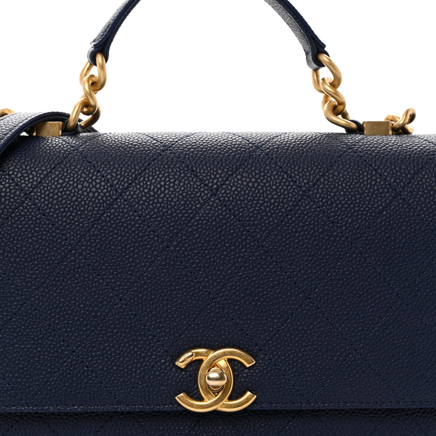 Chanel Grained Calfskin Small Stitched Flap Navy Blue 8 of 10