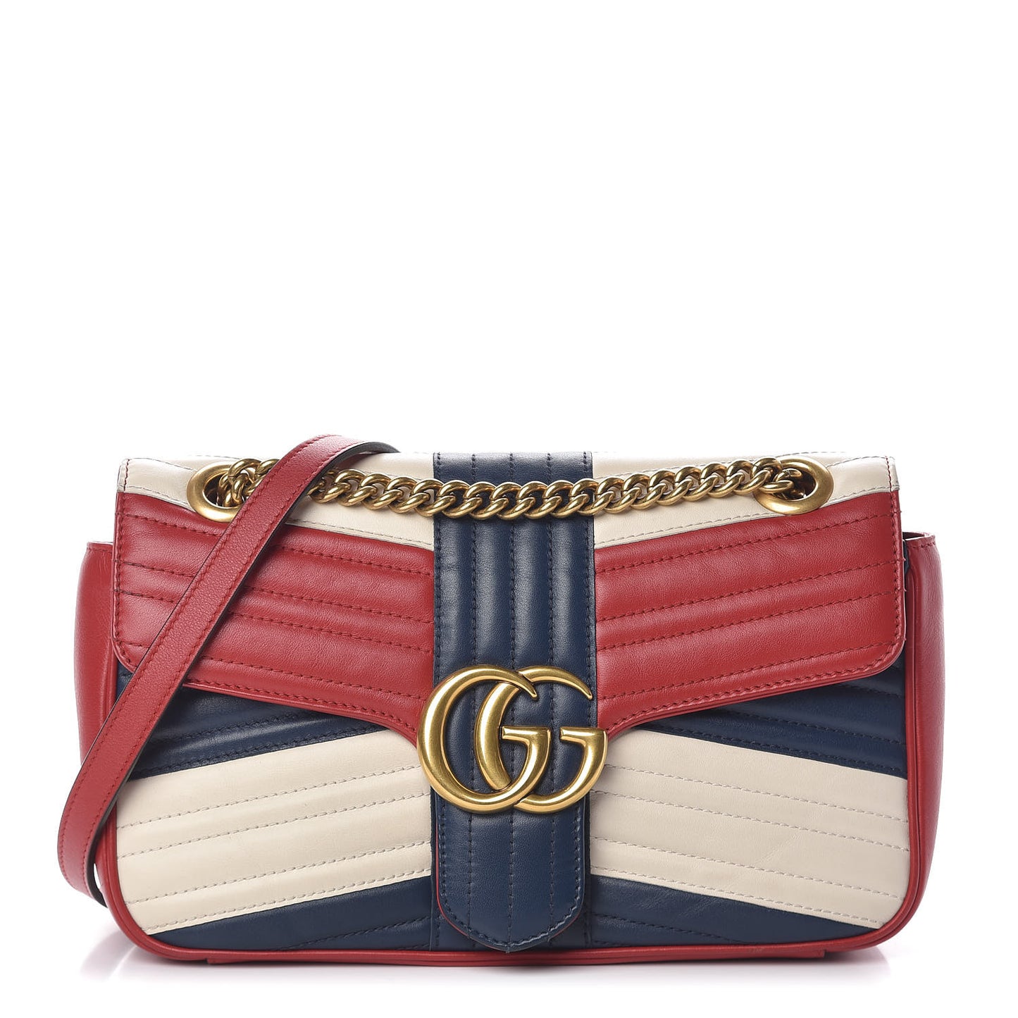 Calfskin Matelasse Tri-Color Small GG Marmont Shoulder Bag Red White Blue