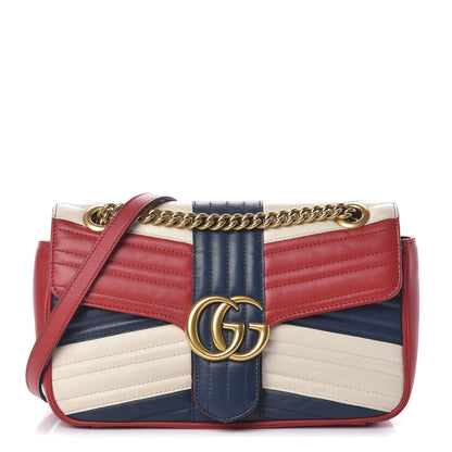 Gucci Calfskin Matelasse Tri-Color Small GG Marmont Shoulder Bag Red White Blue 1 of 12