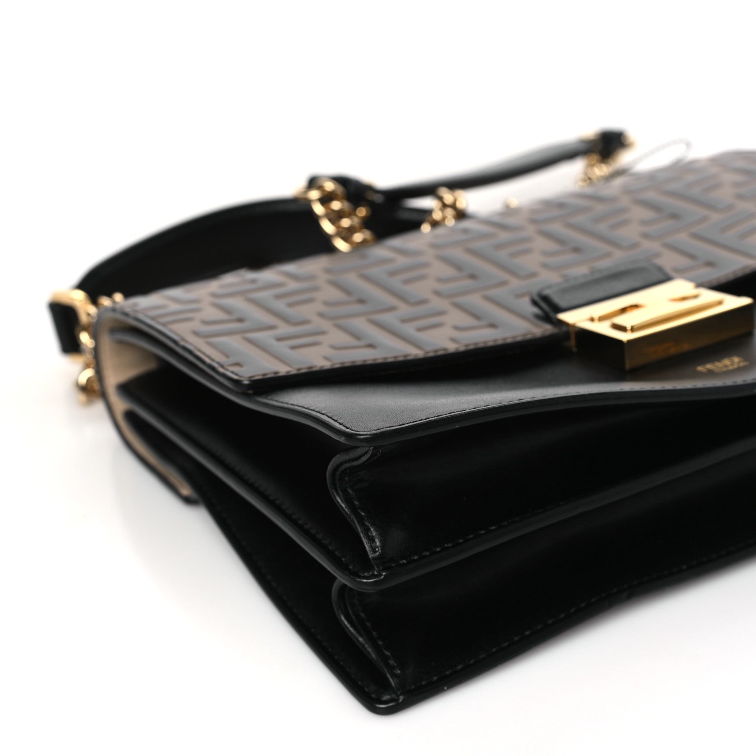 Fendi Vitello Liberty Bi-Color FF 1974 Embossed Chain Strap Kan U Shoulder Bag Black Maya 9 of 11