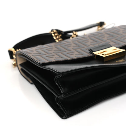 Fendi Vitello Liberty Bi-Color FF 1974 Embossed Chain Strap Kan U Shoulder Bag Black Maya 9 of 11