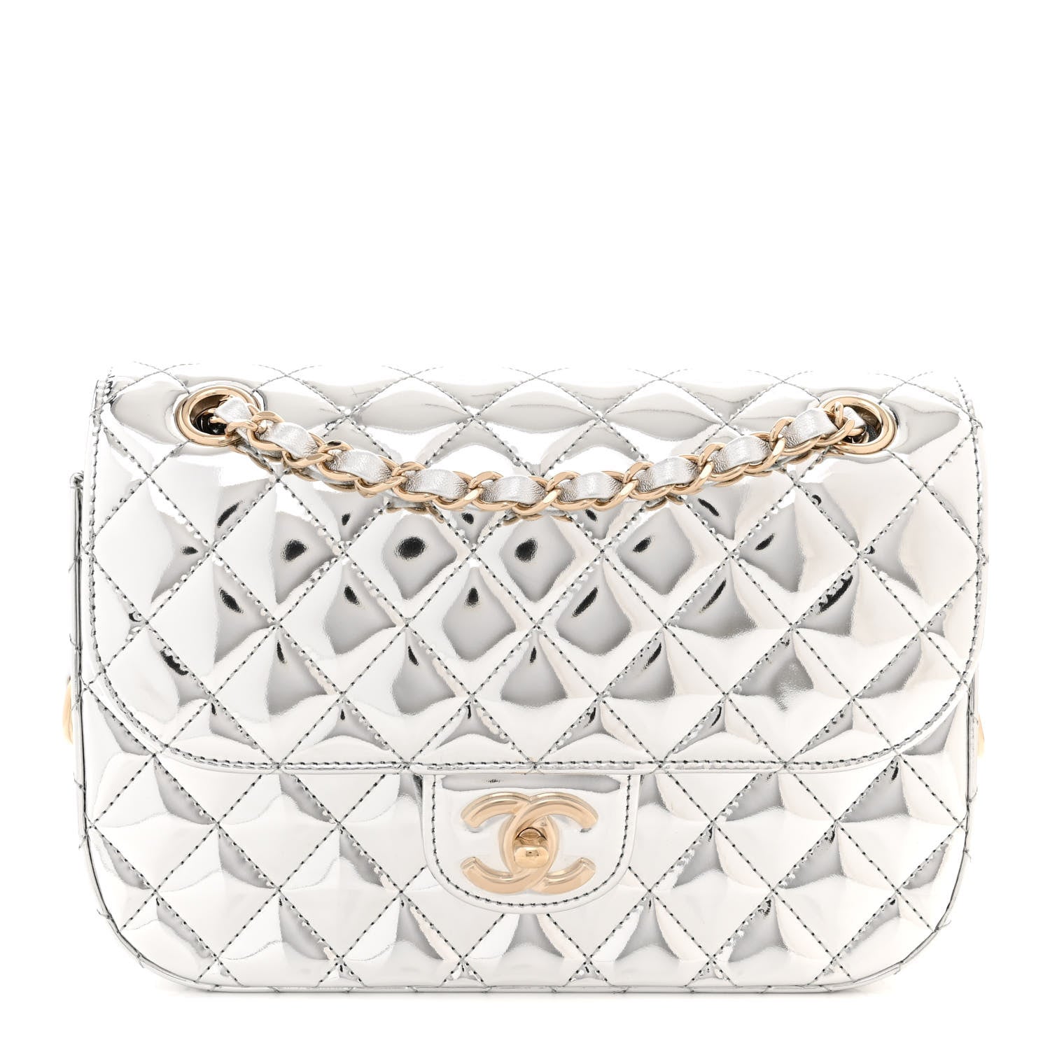 Chanel Mirror Calfskin Metallic Calfskin Medium Hollywood Boulevard Flap With Star Coin Purse Silvery 1 of 11