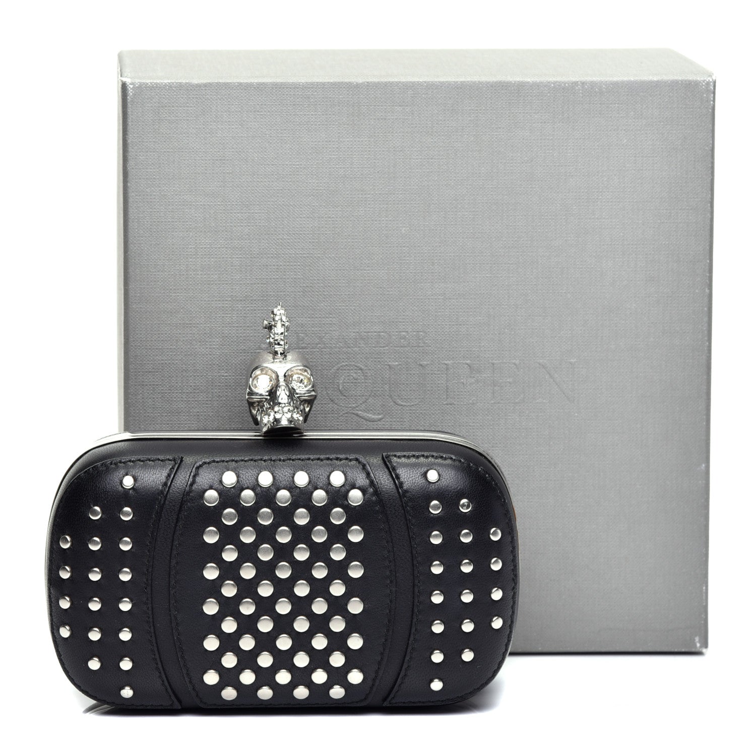 Alexander McQueen Calfskin Studded Punk Skull Box Clutch Black 10 of 10