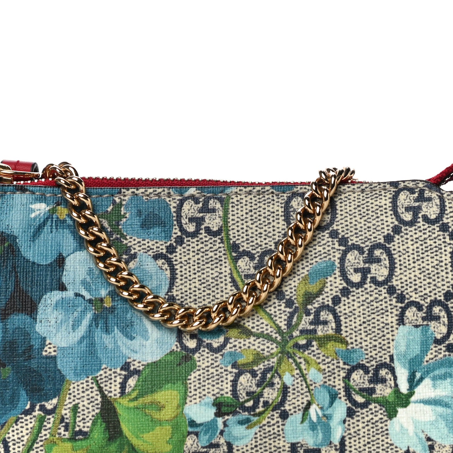 GG Supreme Monogram Blooms Mini Chain Bag Beige Blue Navy Hibiscus Red