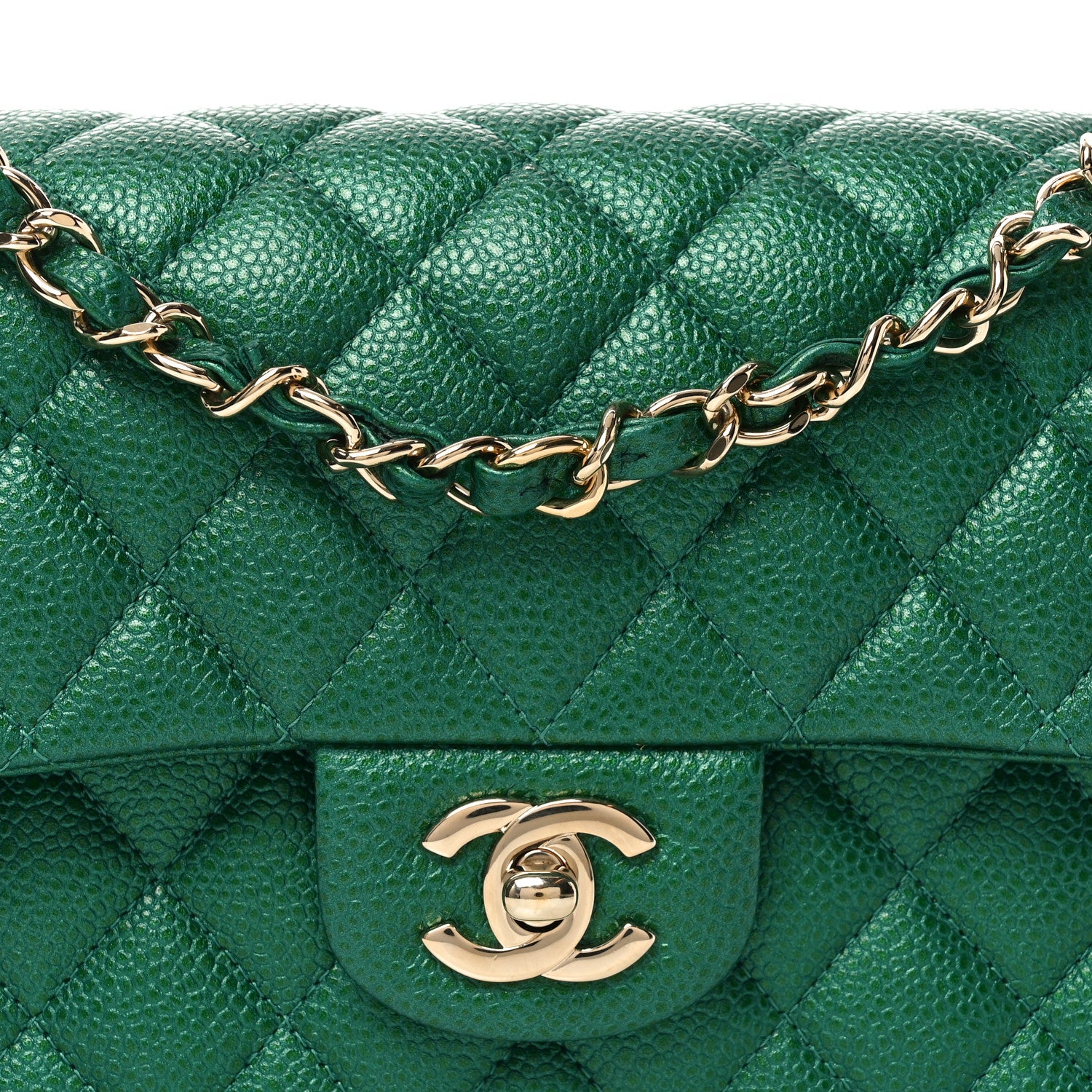Chanel Metallic Caviar Quilted Small Double Flap Green 10 of 11