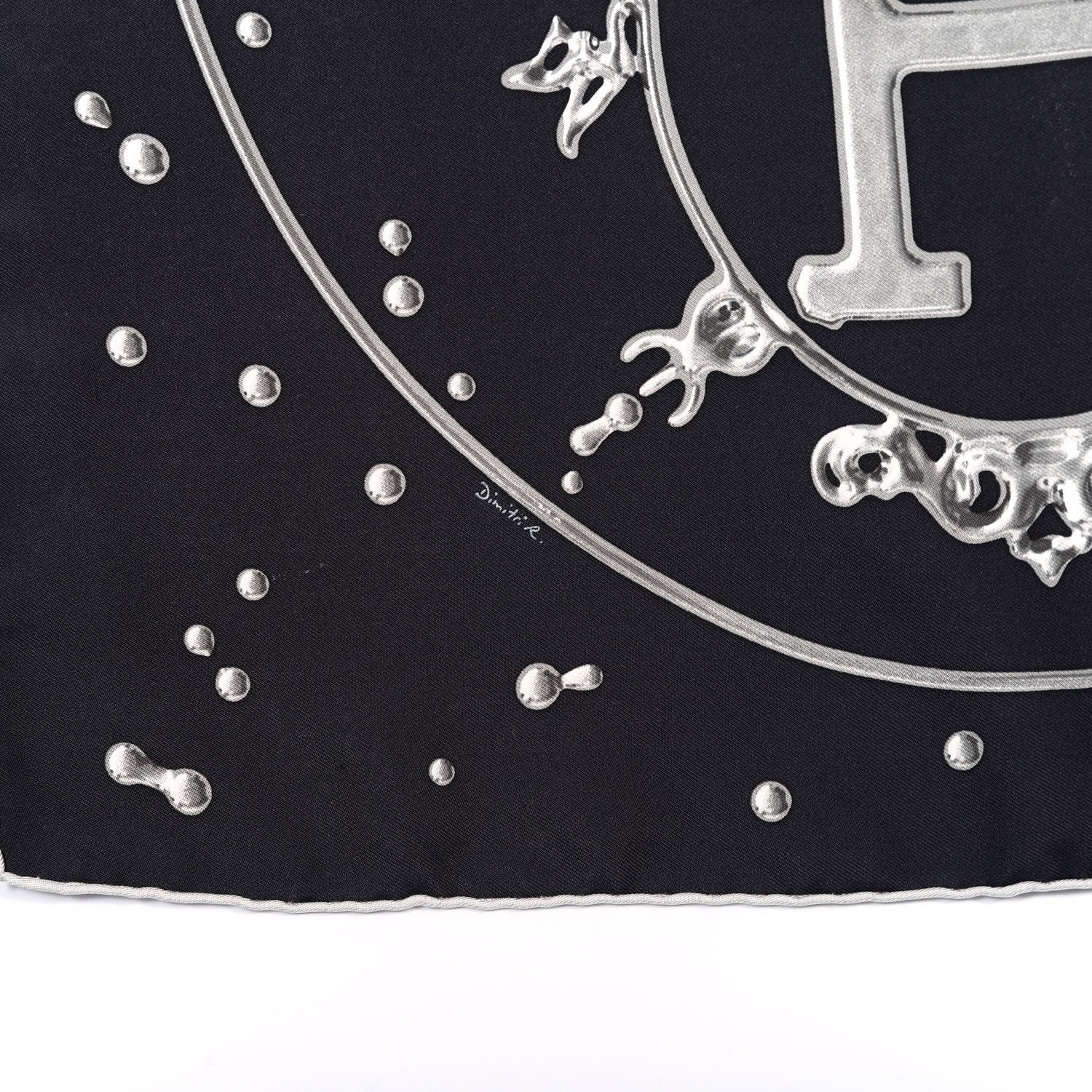 Hermes Silk Vif Argent Pocket Square Scarf Gris Black Argent 2 of 6