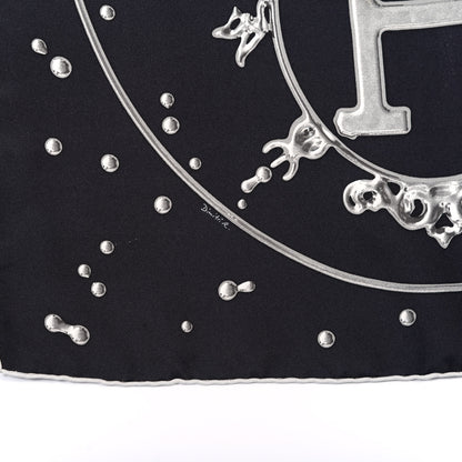 Hermes Silk Vif Argent Pocket Square Scarf Gris Black Argent 2 of 6