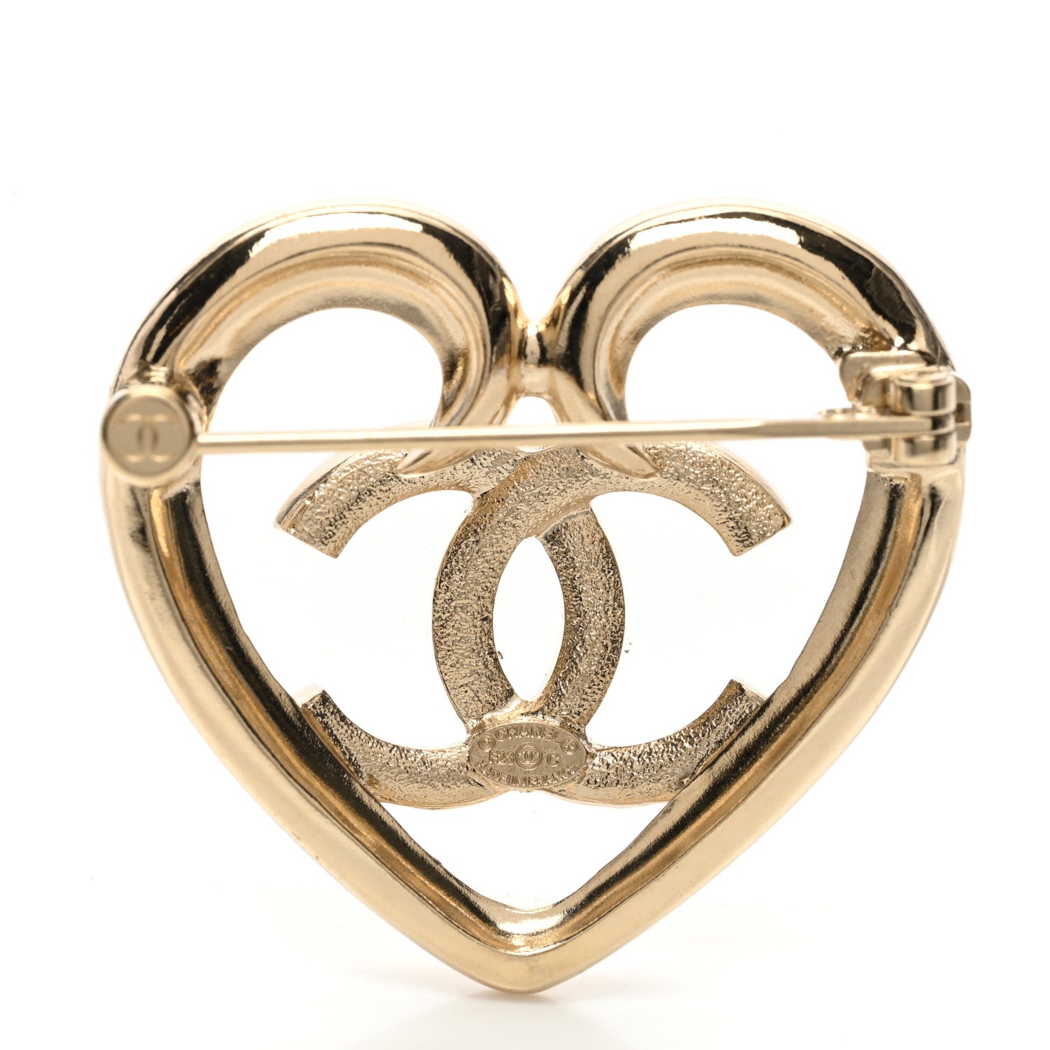 Chanel Metal Crystal CC Logo Heart Brooch Gold 3 of 5