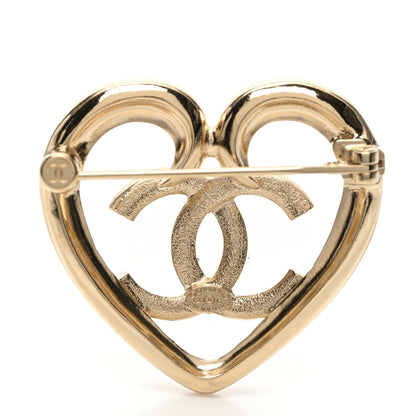 Chanel Metal Crystal CC Logo Heart Brooch Gold 3 of 5