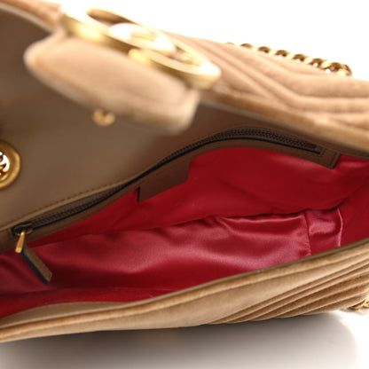Gucci Velvet Matelasse Small GG Marmont Shoulder Bag Taupe 4 of 10