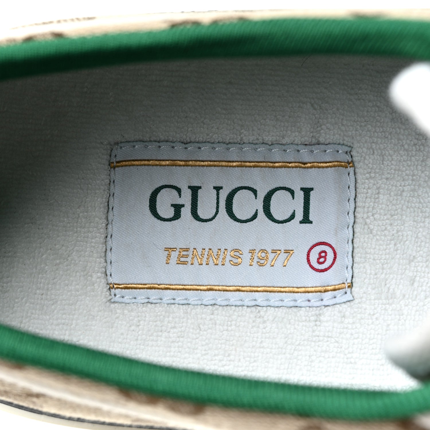 Gucci GG Monogram Web Mens 1977 Tennis Sneakers 8 Beige Ebony Mystic White 7 of 8