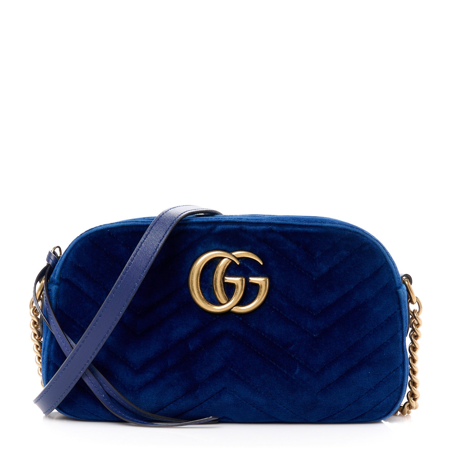 Gucci Velvet Matelasse Small GG Marmont Chain Shoulder Bag Cobalt 1 of 12