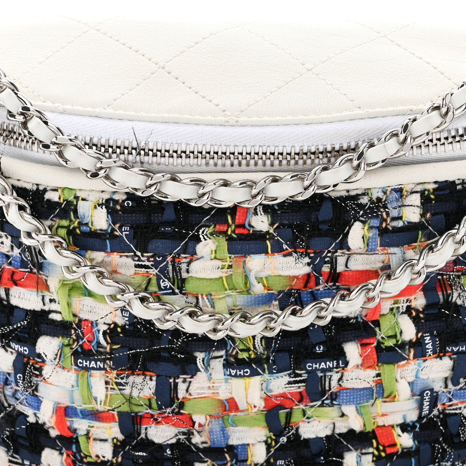 Chanel Lambskin Tweed Waist Bag Ecru Red Blue 8 of 10