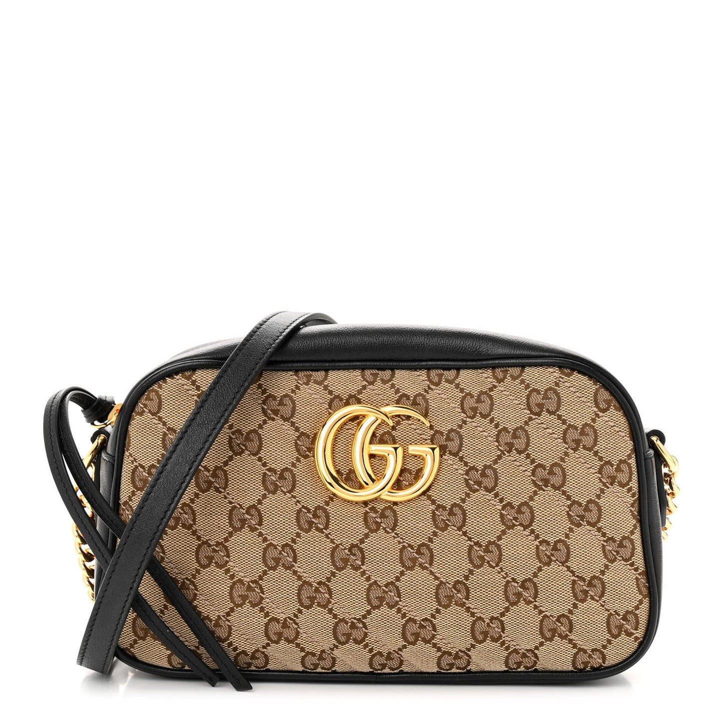 Monogram Matelasse Diagonal Small GG Marmont Chain Shoulder Bag Beige Black