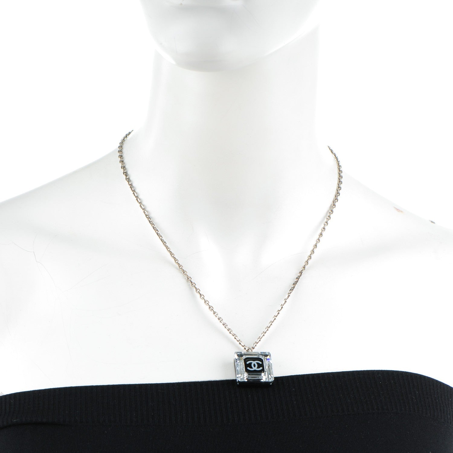 Chanel Crystal CC Square Pendant Necklace 2 of 5