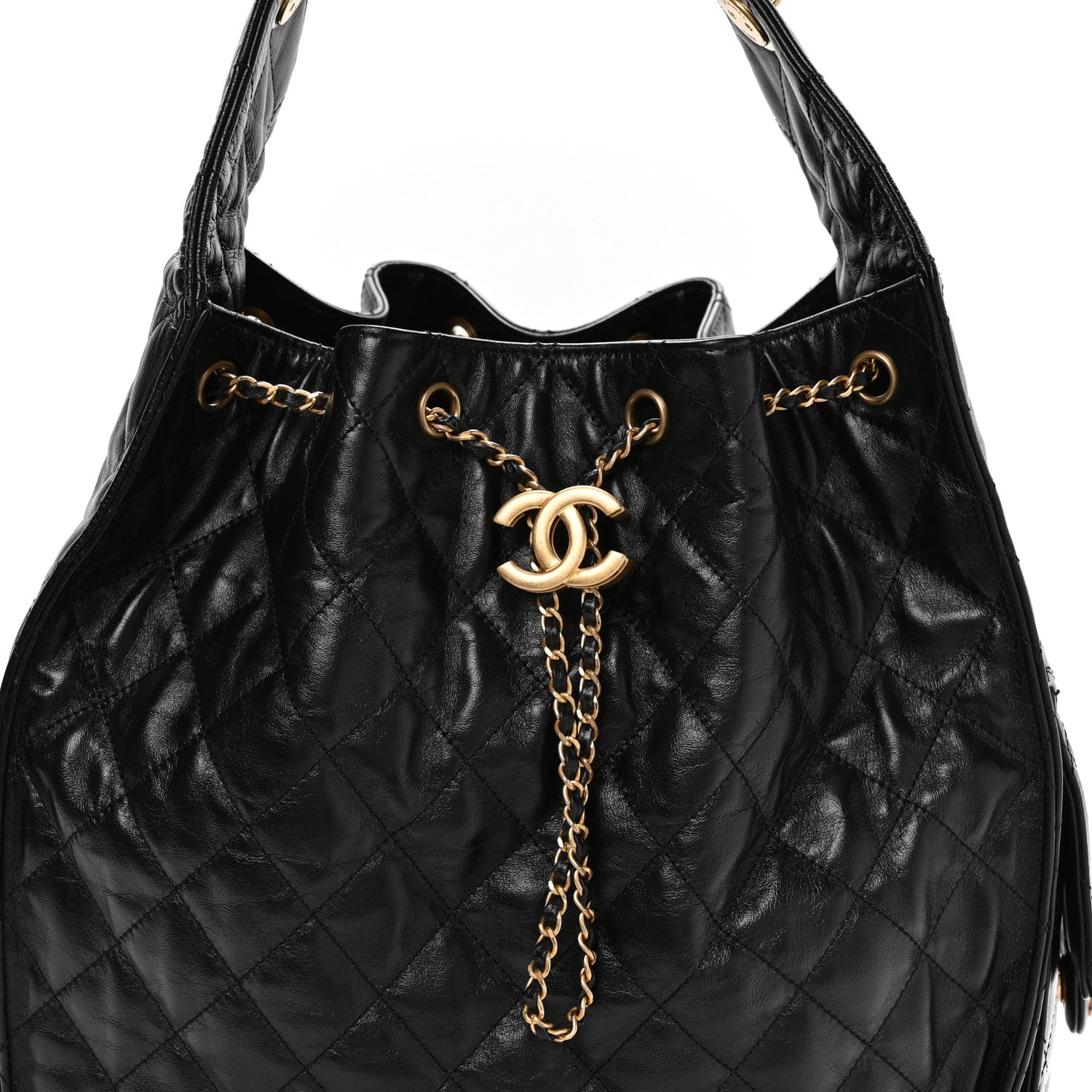 Chanel Shiny Crumpled Calfskin Quilted Medium Chanel 25 Handbag Black 8 of 10