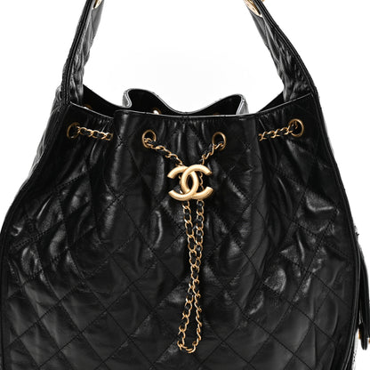 Chanel Shiny Crumpled Calfskin Quilted Medium Chanel 25 Handbag Black 8 of 10