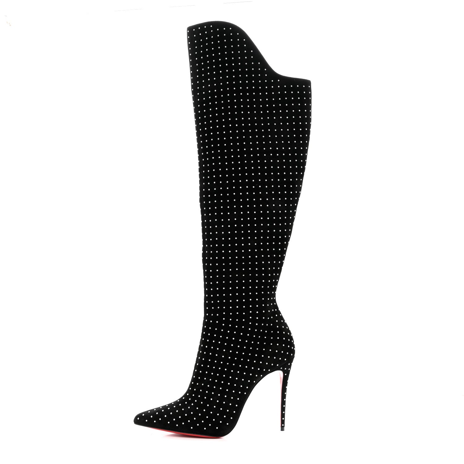 Christian Louboutin Suede Studded Alta Botta 100 Knee High Boots 38.5 Black Silver 1 of 6