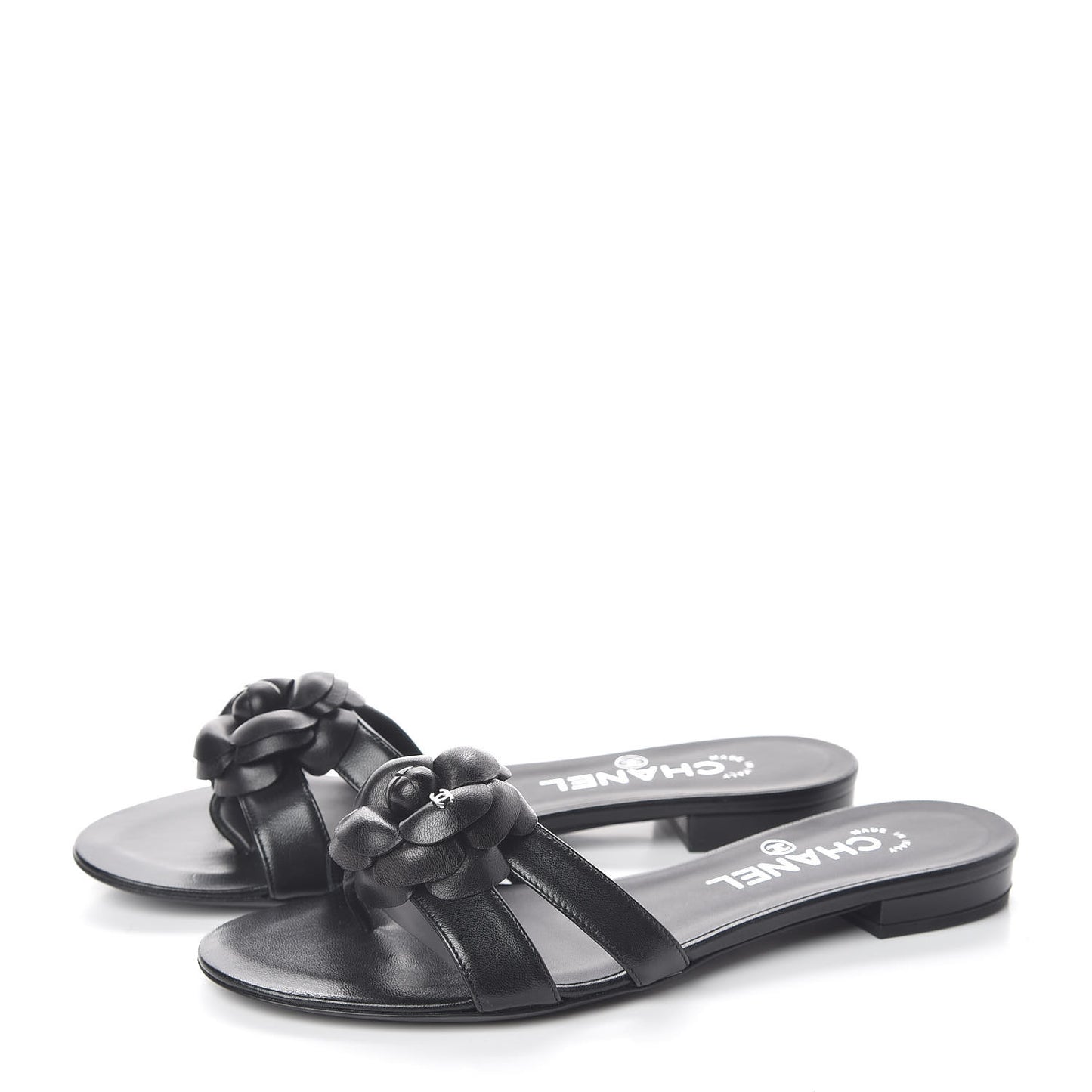 Lambskin Camellia Sandal Mules 36.5 Black