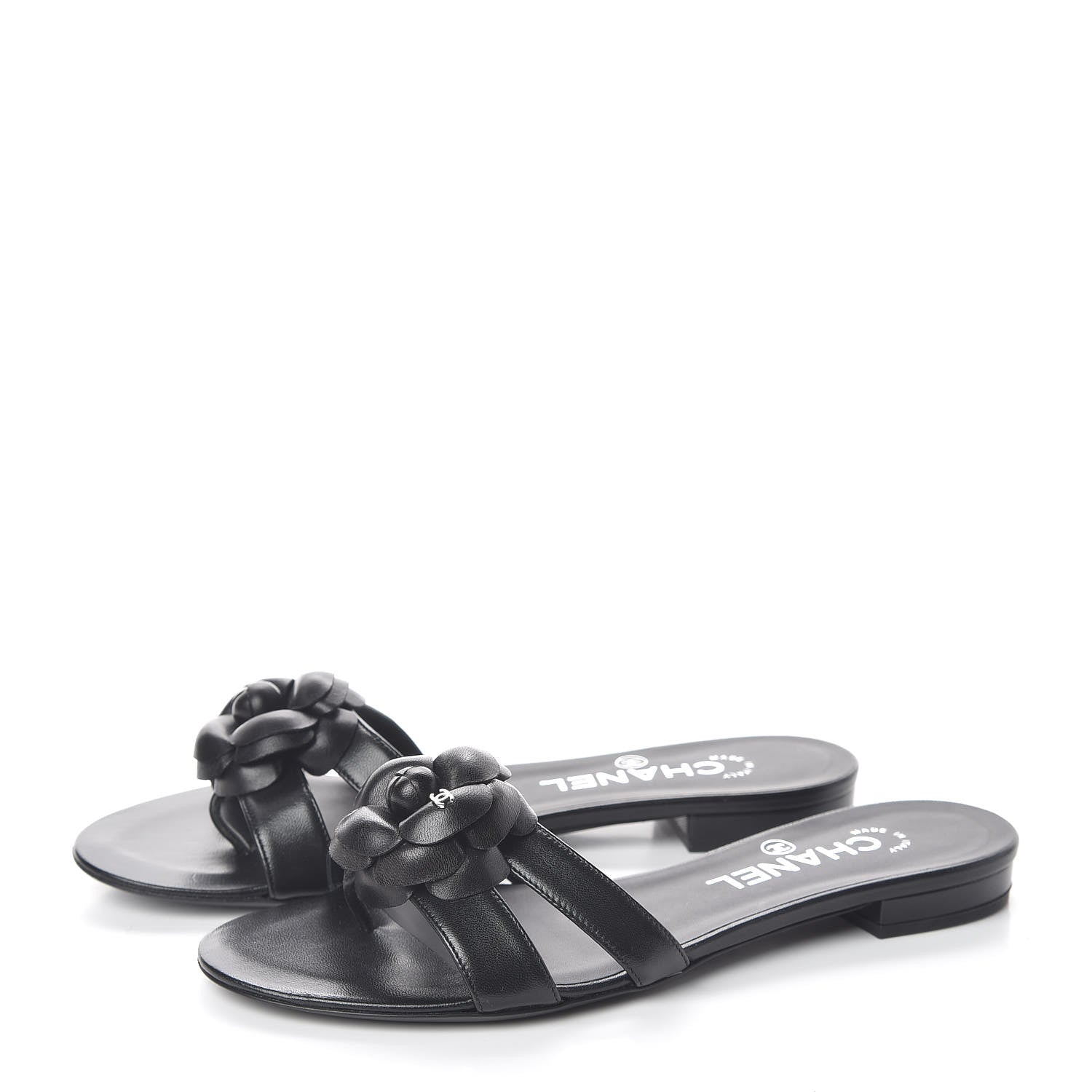 Chanel Lambskin Camellia Sandal Mules 36.5 Black 3 of 8