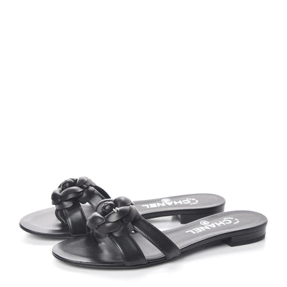 Chanel Lambskin Camellia Sandal Mules 36.5 Black 3 of 8
