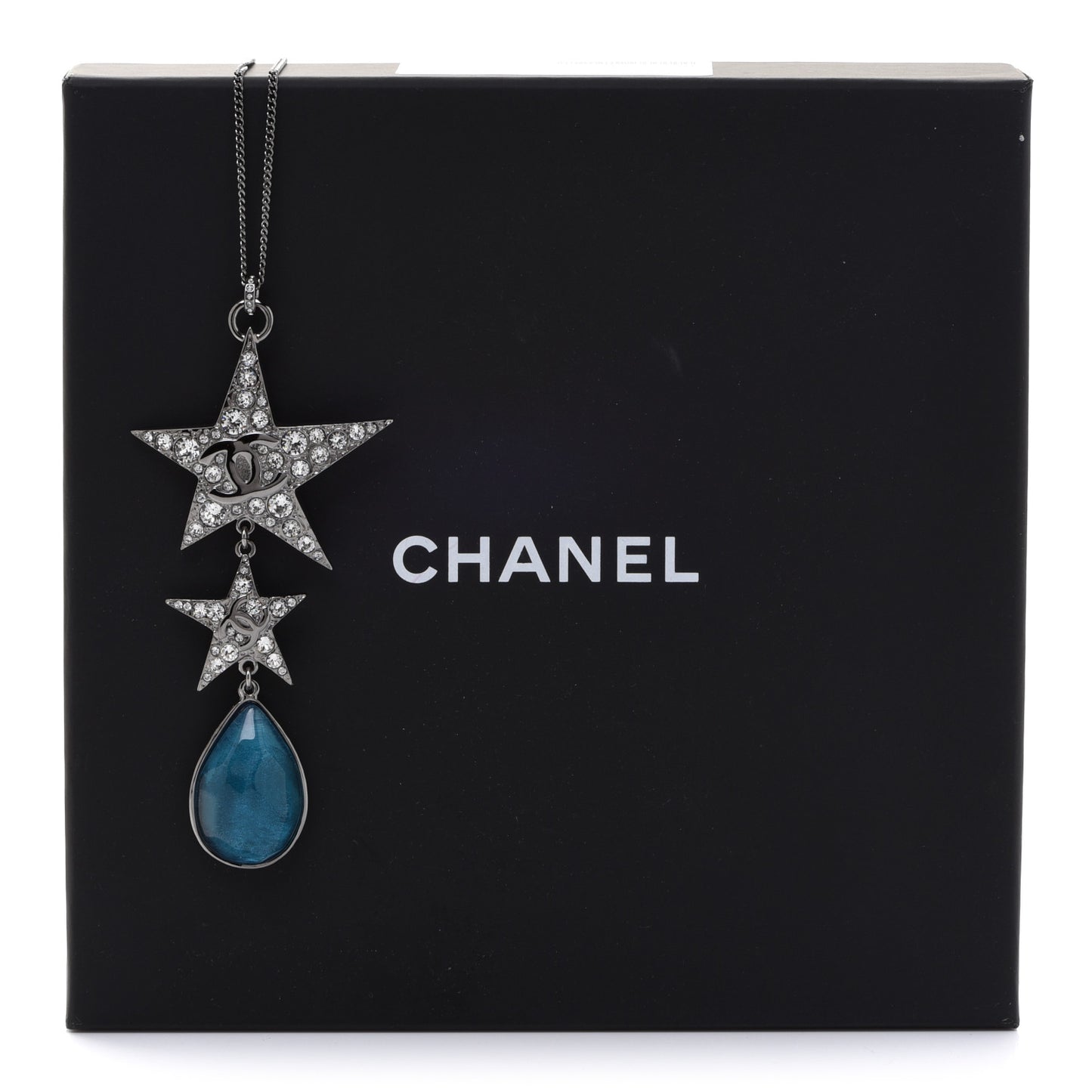 Crystal Resin CC Star Drop Necklace Silver Blue