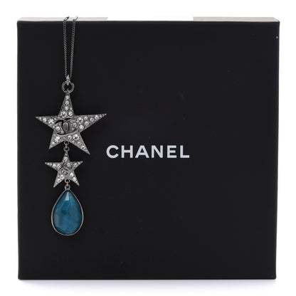 Chanel Crystal Resin CC Star Drop Necklace Silver Blue 6 of 6