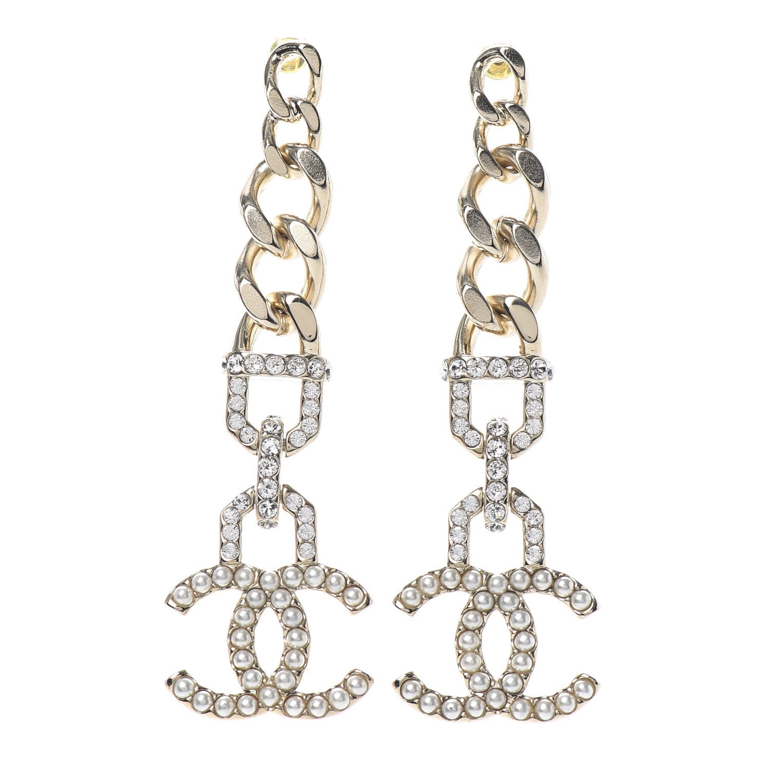 Chanel Metal Crystal CC Vendome CC Dangle Earrings Gold 1 of 4
