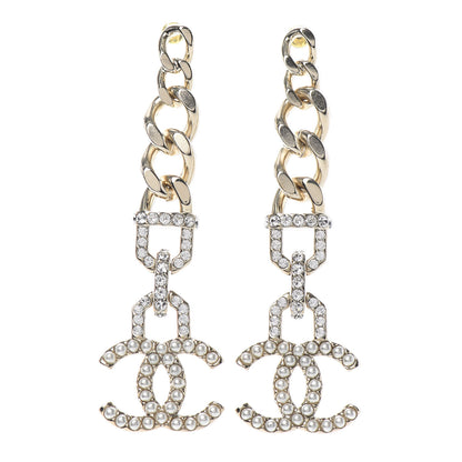 Chanel Metal Crystal CC Vendome CC Dangle Earrings Gold 1 of 4
