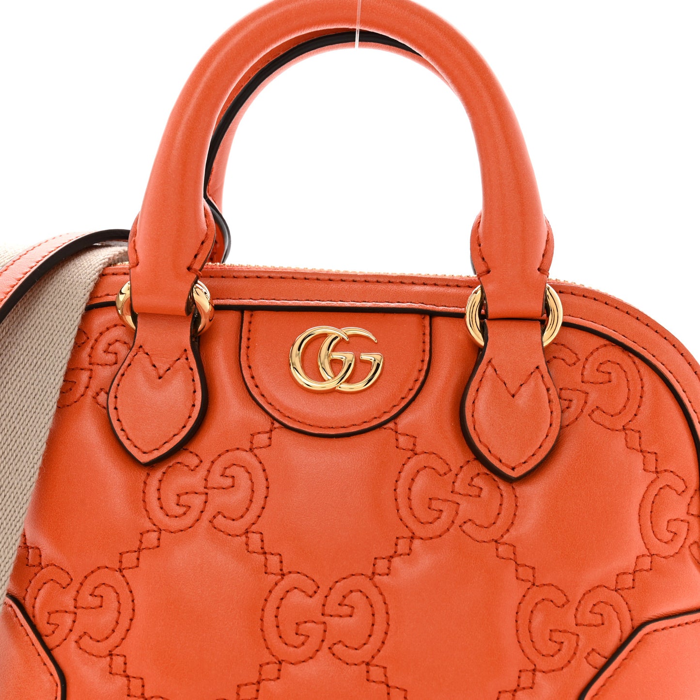 Calfskin GG Matelasse Mini Top Handle Bag Spring Orange Natural