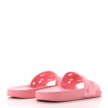 Gucci Rubber GG Monogram Perforated Womens Slide Sandals Rose Box 41 4 of 9