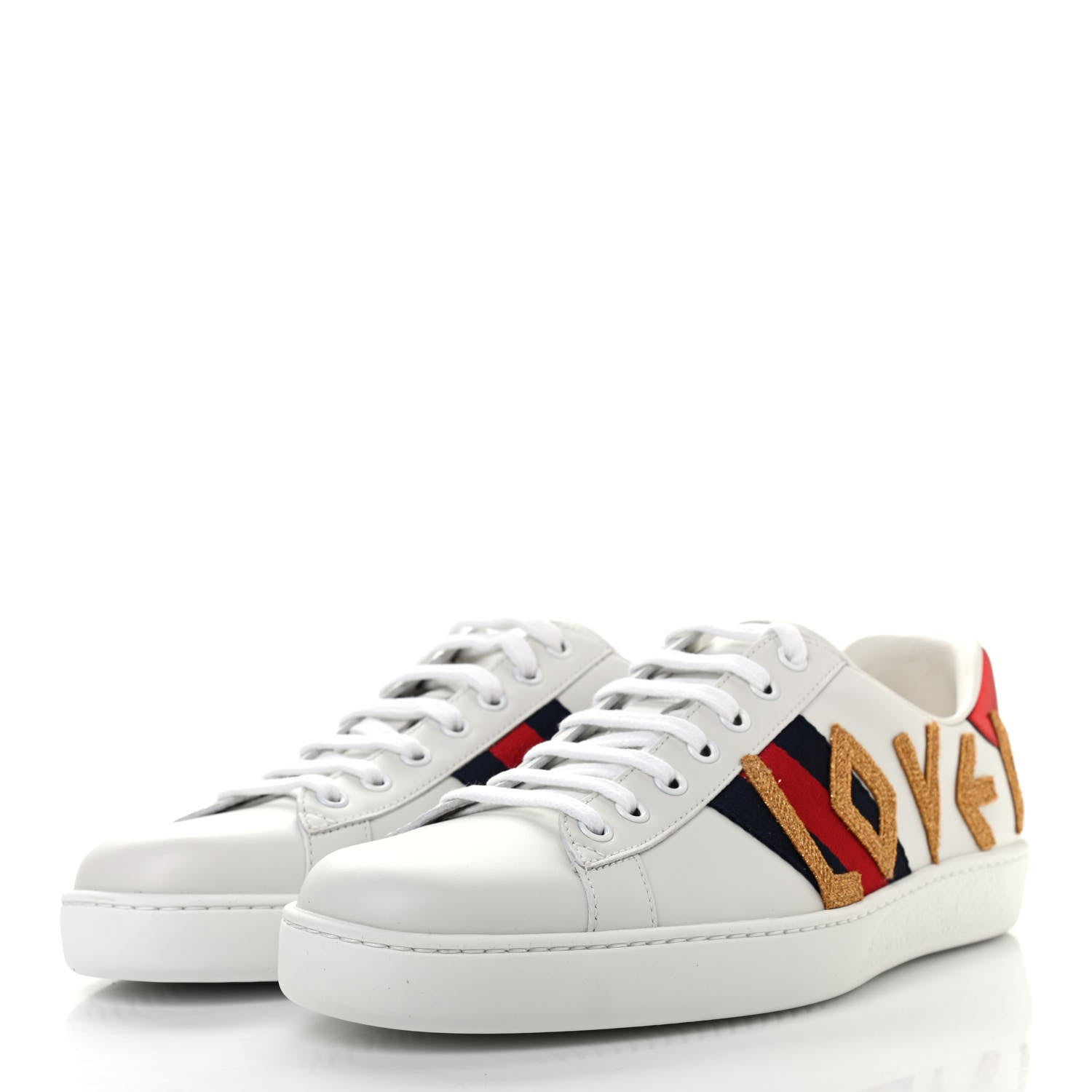 Gucci Calfskin Nappa Web LOVED Embroidered Mens Ace Sneakers 9 White Red Flame Notte 3 of 8