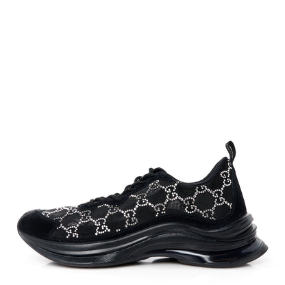 Gucci Tela Retino Mesh Crystal Suede GG Monogram Womens Gucci Run Sneakers 39 Black Silver 1 of 10
